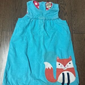 Frugi Turquoise Corduroy Kids Dress with Fox appliqué size 2/3